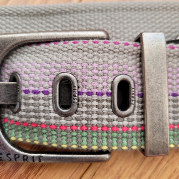ESPRIT Striped Multicolour Cotton Webbed Casual Belt M/L - Picture 4 of 10
